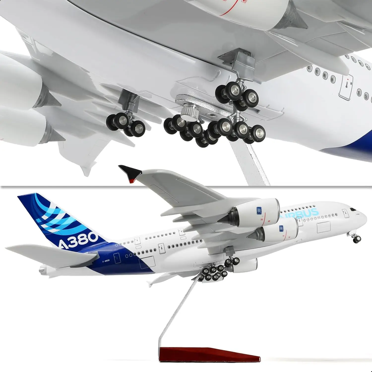 A380 Prototype 1/160 Large Scale Die-cast Resin plane Model Kit with Landing Gear Wheels Light for Collections and Displays