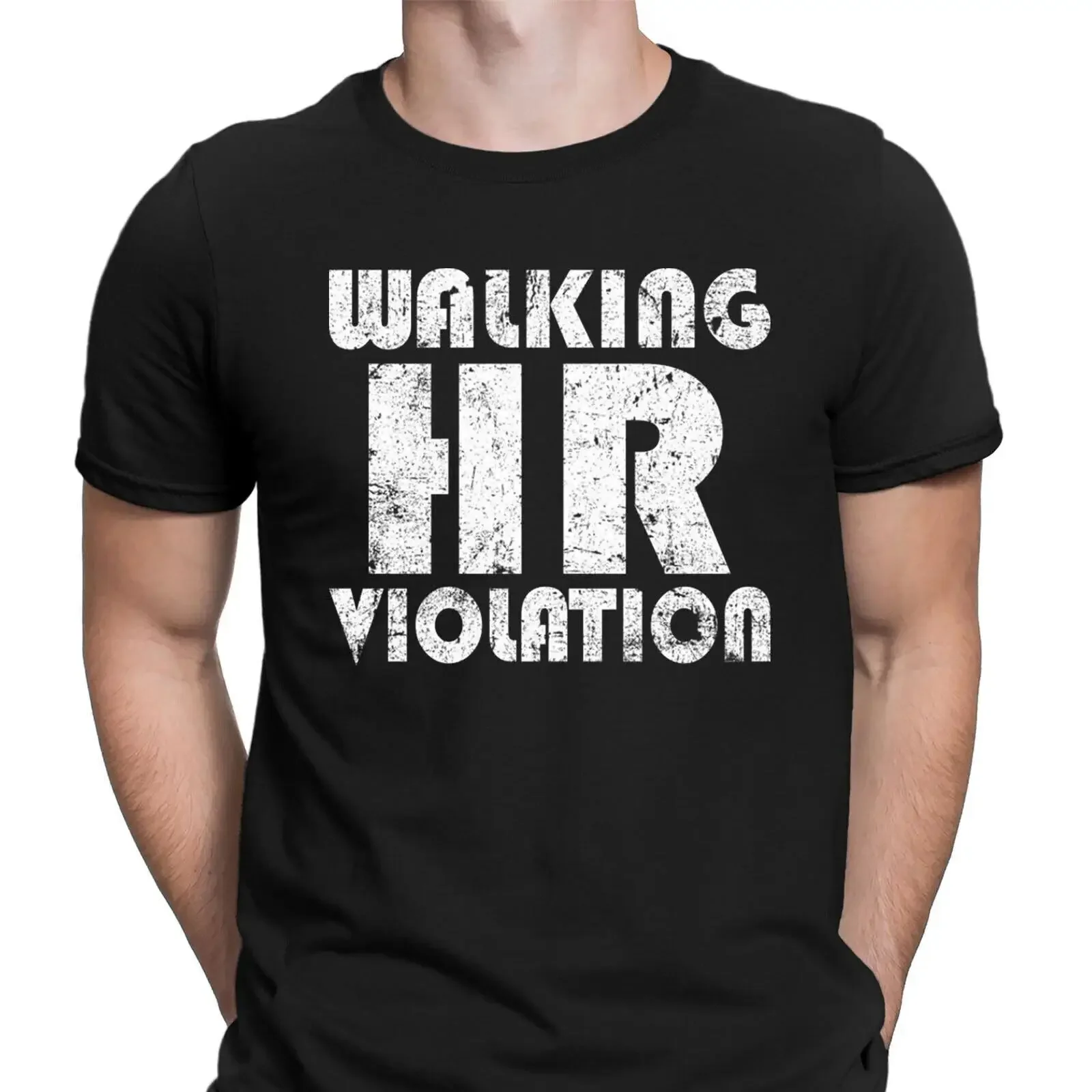 Walking HR Violation Offensive Funny Humor Vintage Men's T Shirt Top D6 vintage Washed homme Versatile streetwear Stylish