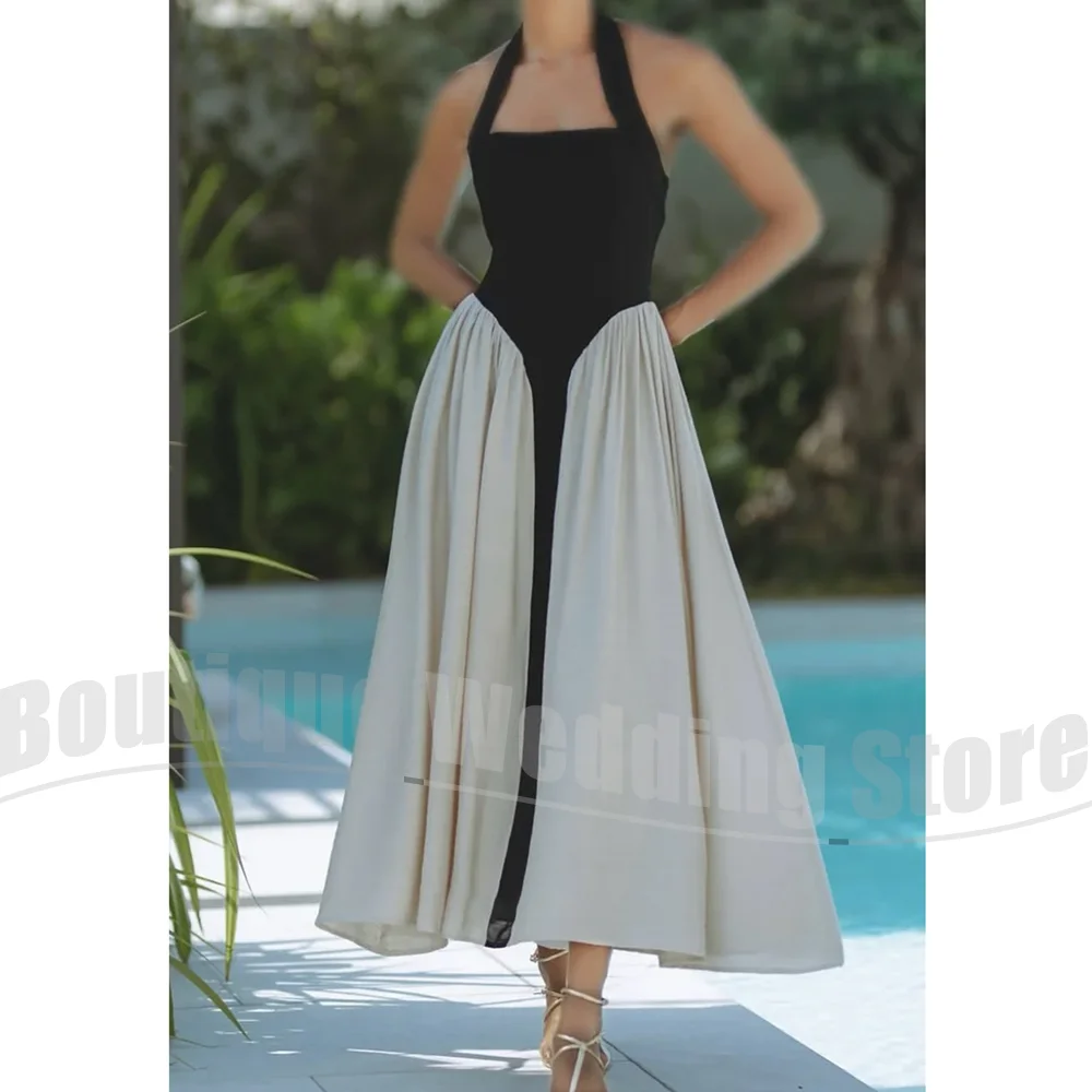 

Summer Halter Prom Dresses Simple Draped A-Line Ankle Length Evening Gowns Chic Formal Occasion Daily Casual Party Dresses