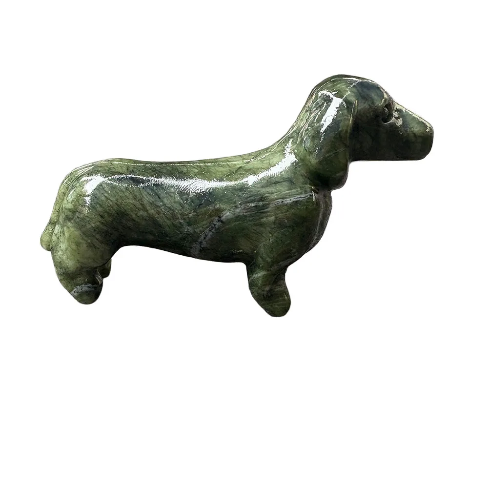 Custom Handcrafted Natural Xiuyan Jade Dachshund Dog Figurine - 8cm Cute Gemstone Puppy Statue Collectible Home Decor
