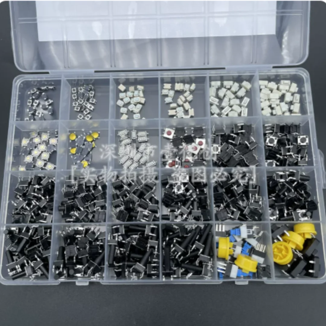 460 Pieces Mixed Boxed Tact Push Button Switches, 24 Specifications, 2-Pin & 4-Pin, for Car Remote Control and Small Household A