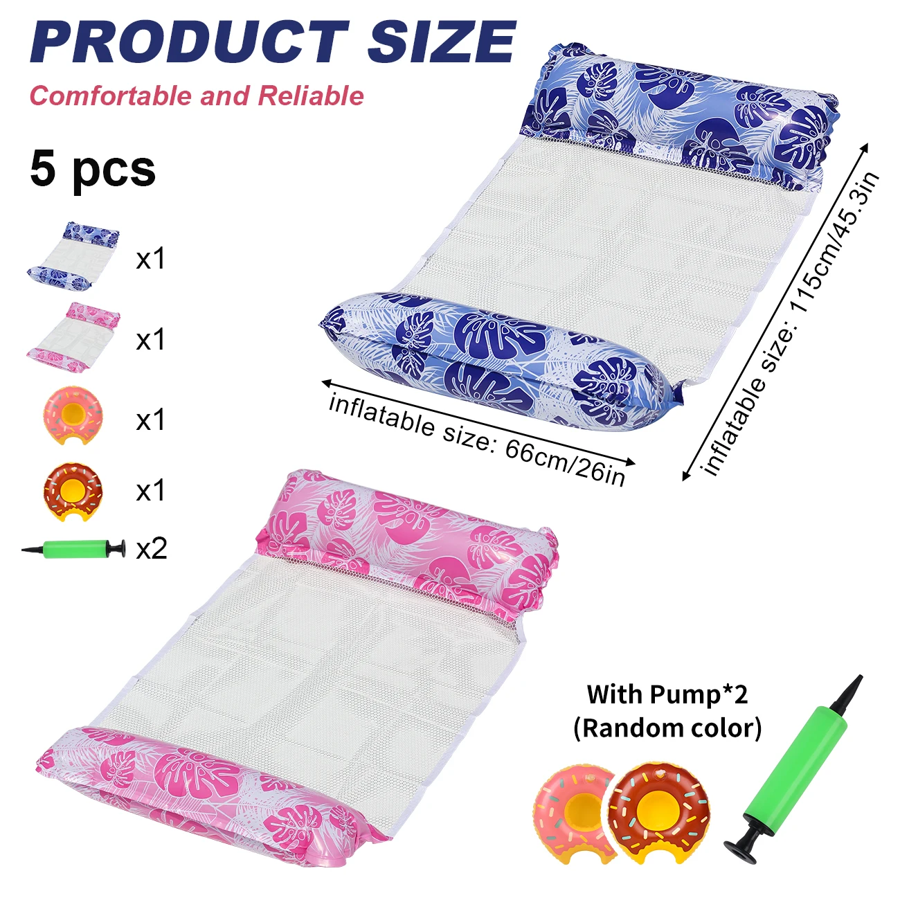 Juego de hamaca inflable en forma de hoja de 5 unids/pack, hamaca de piscina para adultos 4 en 1, hamaca de agua inflable para piscinas