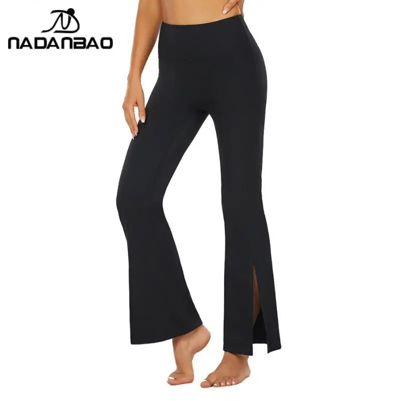 NADANBAO Sporty Elastic Pants Women Fashion Bell-Bottoms Trousers Black Yoga Fitness Dance Pants Summer Solid Versatile Pants