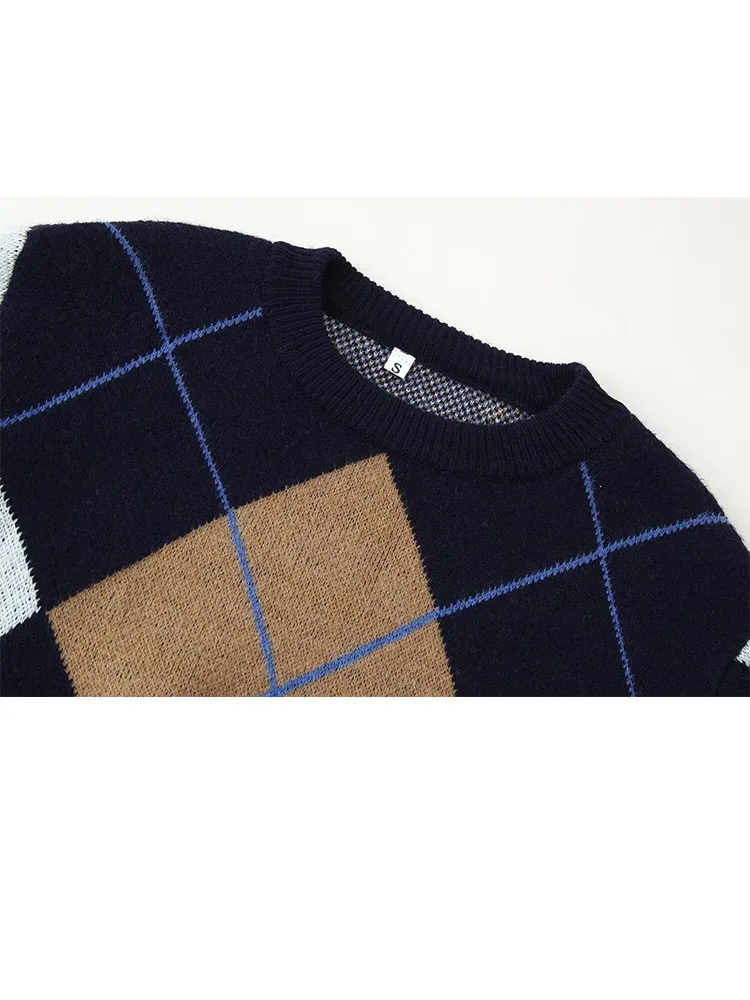 

HH Woman Versatile Diamond Pattern Round Neck Long Sleeves Inner Wear Sweater Female Casual Street Style Autumn Pullover Sweater