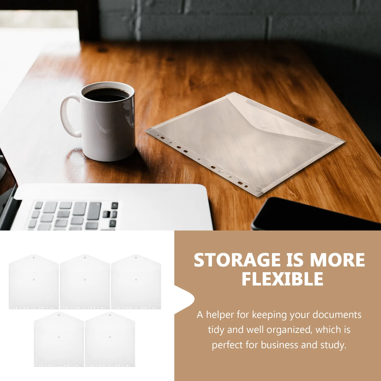 

5Pcs Premium File Protector Clear Page Pouch with Holes Loose-Leaf Photo Albums A4 Size for Office School Use