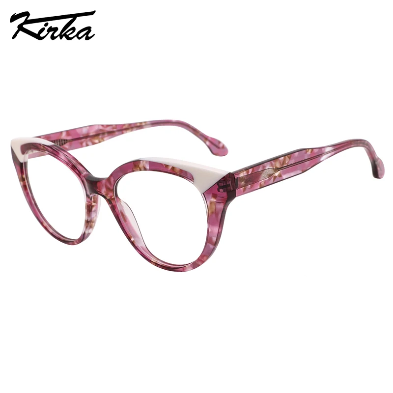 

Kirka Female Acetate Cat Eye Laminating Colors Bending Piece Optical Frames Prescription Lens Wide Temples Glasses WD4226