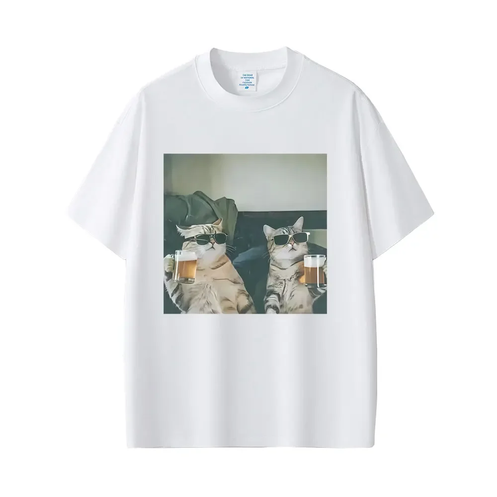 Cool chat boire de la bière drôle Meme T-shirt femmes décontracté Vintage à manches courtes T-shirt femmes mode col rond T-shirts