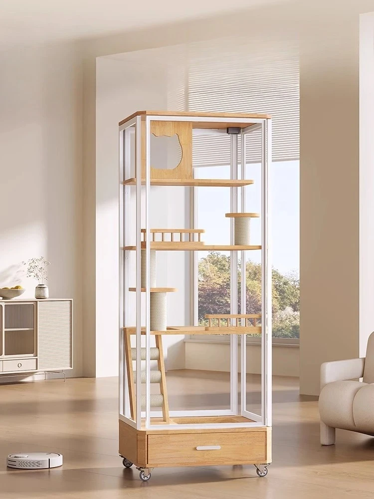 

Solid wood cat cabinet does not occupy a panoramic glass cat small apartment household integrated cat litter box with drawers