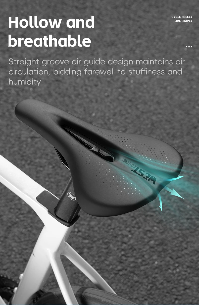 WEST BIKING 140mm Fahrradsattel Kurznasiger Rennradsitz Hohlgeformter Atmungsaktiver Hochelastischer Polster Weicher Rennsattel – Detail 6