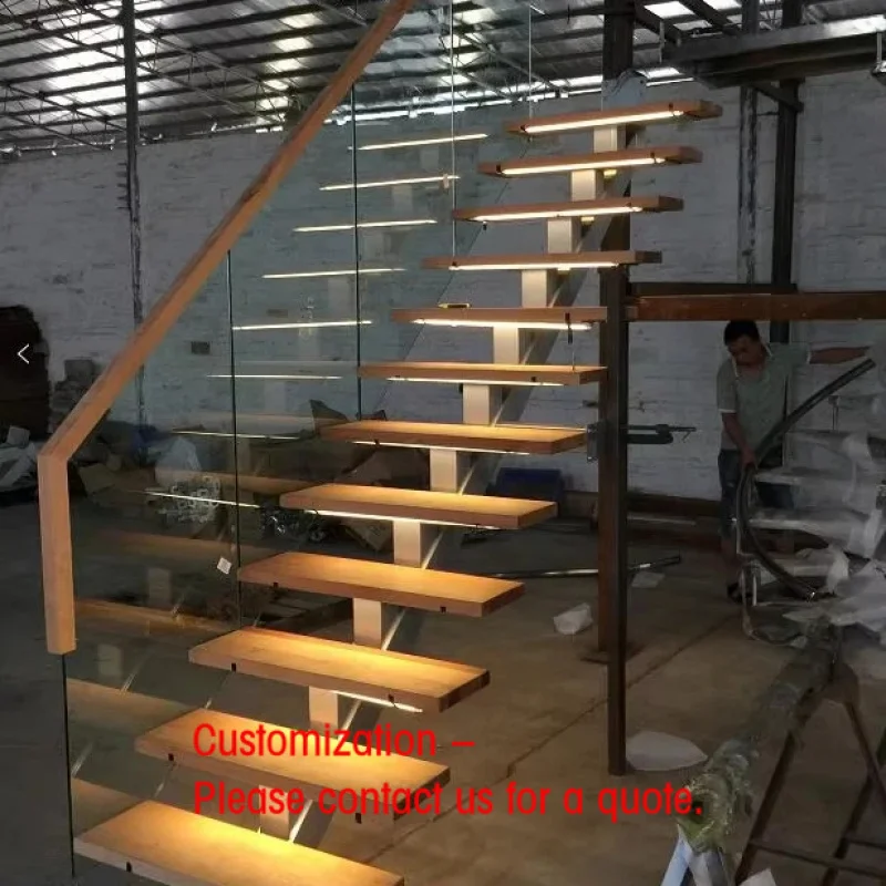 custom.CBMmart Prefab Floating Staircase Modern Carbon Steel Mono Beam Beech/oak Wood Tread Stairs Indoor/staircase Design H
