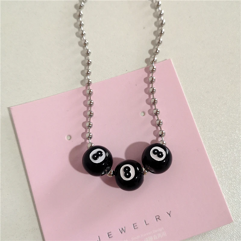 Kpop Fashion Vintage Black 8 Billiard Ball Pendant Beads Necklace For Women Men Hip Pop Punk Grunge Jewelry Y2k 90s Accessories