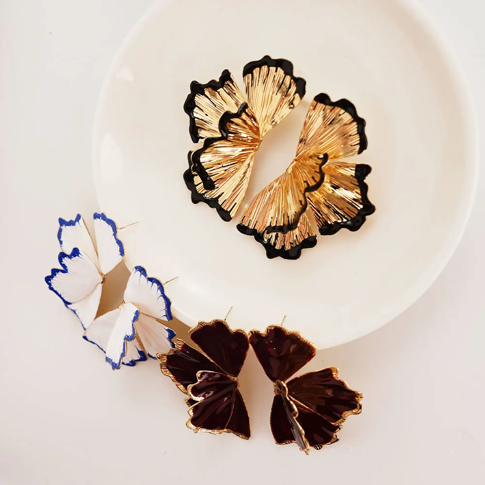 الأبيض الأزرق فراشة بوهو بيان وأقراط المينا الرجعية جميلة المعادن مجوهرات للنساء الفتيات اكسسوارات الحفلات #6