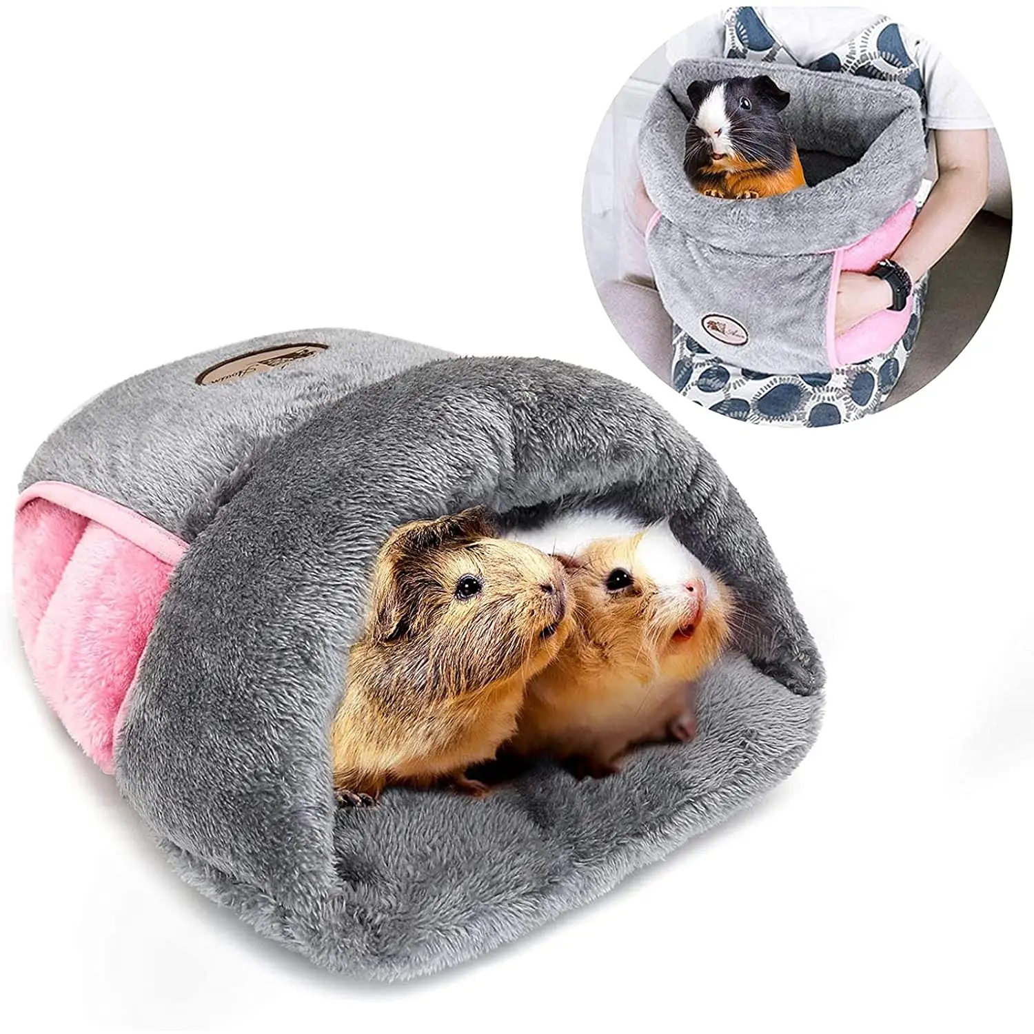 Warm Fleece Slipper Cuddle Cave Bed for Guinea Pig & Small Pet, Grey, Customized