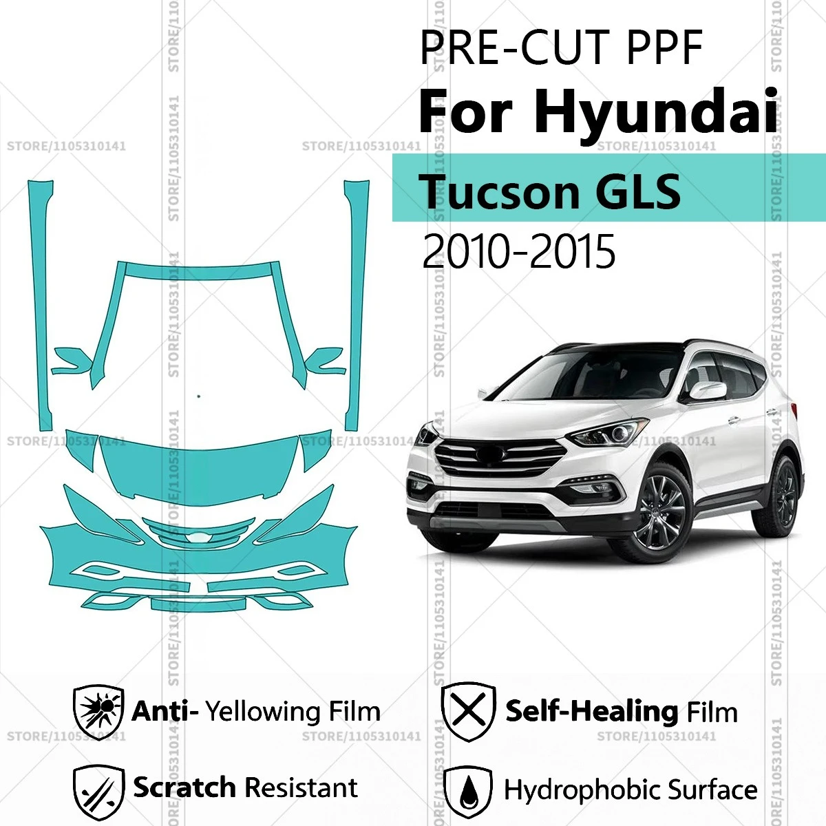 For Hyundai-Tucson-GLS-2010-2015 Pre-Cut Paint Protection Film PPF Transparent Car Film Professional Automotive PPF