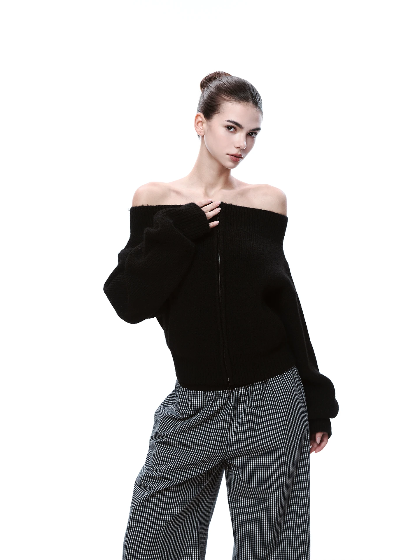 

JLAUNT Bla-oulder Sweater: Женский свободный вязаный топ в американском стиле с открытыми плечами, весенний, в стиле Lazy Sle