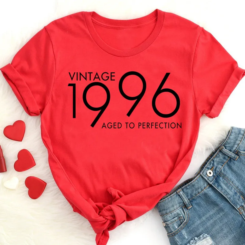 Vintage 1996  Fashion Party Harajuku Female Clothing 100%Cotton Funny Letter Born Women T-shirt Short Sleeve Top Tees Streetwear