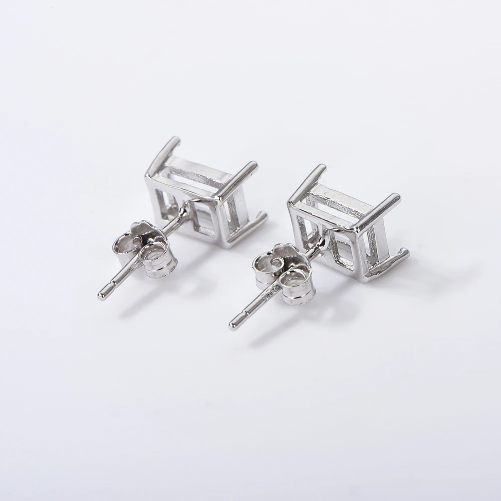 Multi-size Simple Four-Prong Rectangular Earring Settings, Minimalist Style Earring Base Frames, S925 Sterling Silver Material