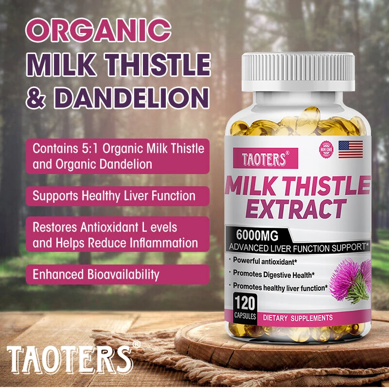 Milk Thistle + Dandelion Root-Antioxidant,Liver and Kidney Protectant,Detoxifying and Cleansing,Promotes Skin Health, Digestive