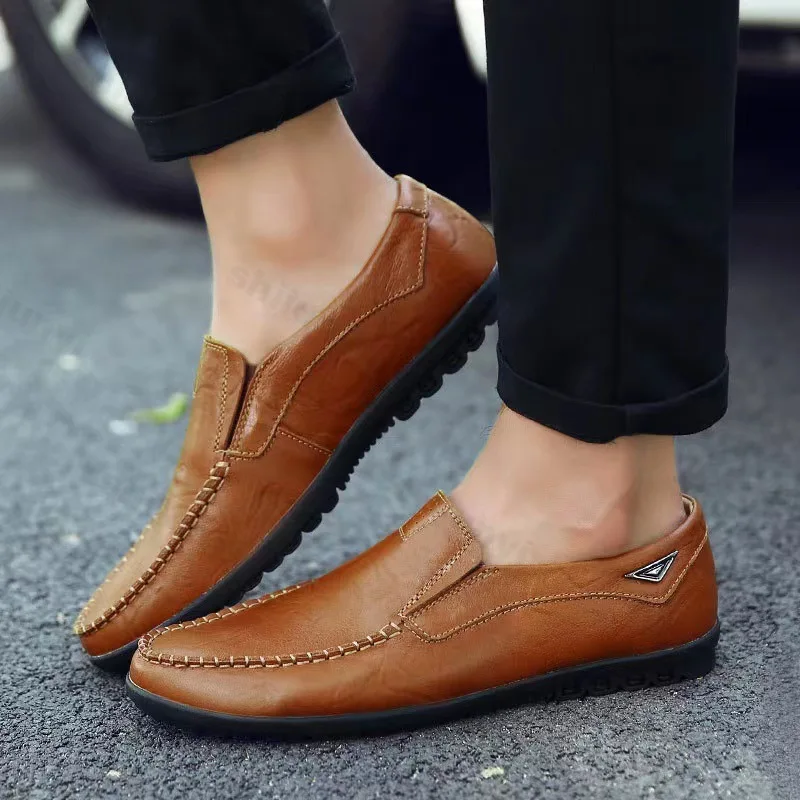 

Spring Autumn Men's Casual Leather Shoes 2025 Soft Leather Business Flat Shoes Comfortable Slip-On Men's Loafers Wedding Party