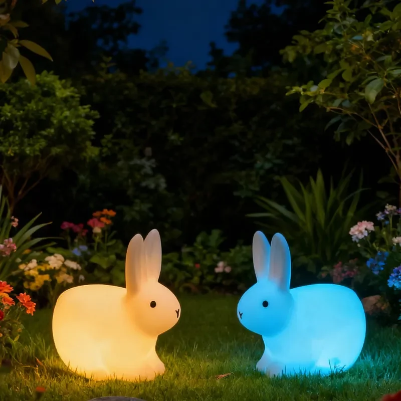 Solar Powered Rabbit Light Outdoor Garden Lawn Lamp Luminous Animal Stool Landscape Decoration Yard Pathway Night Lighting