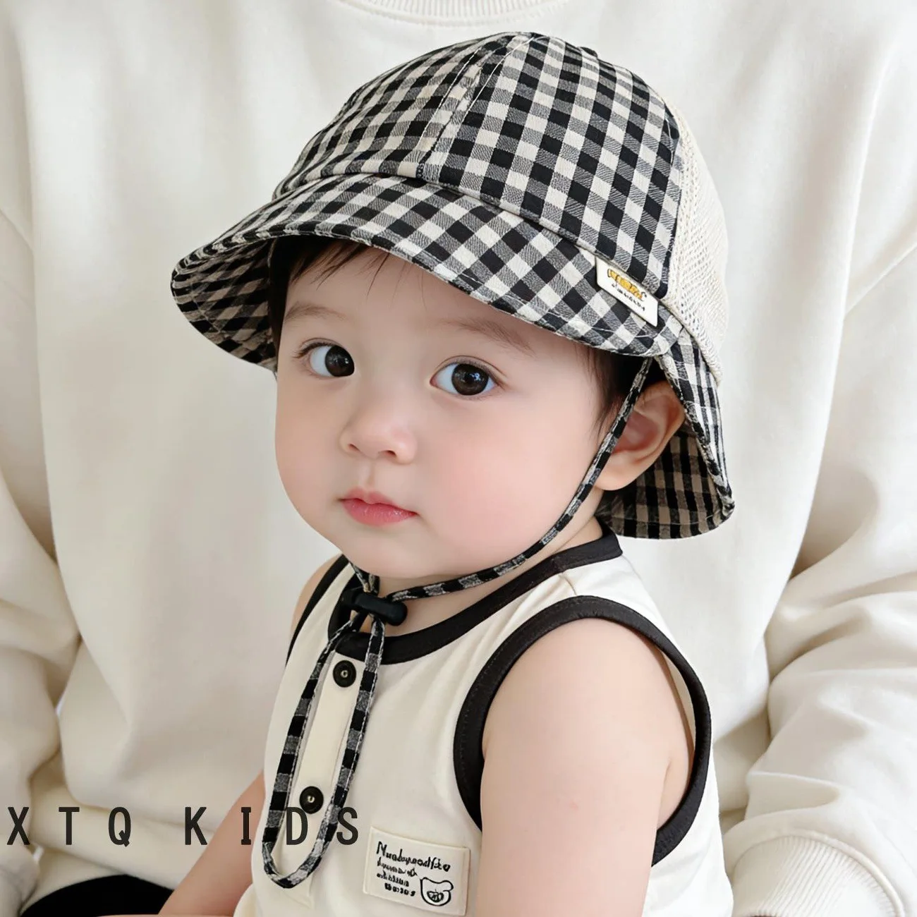 

Детская рыбацкая шляпа с двойным клетчатым козырьком, солнцезащитная шляпа для мальчиков и девочек, регулируемая, дышащая, милая и очень очаровательная шляпа-ведро, модная.