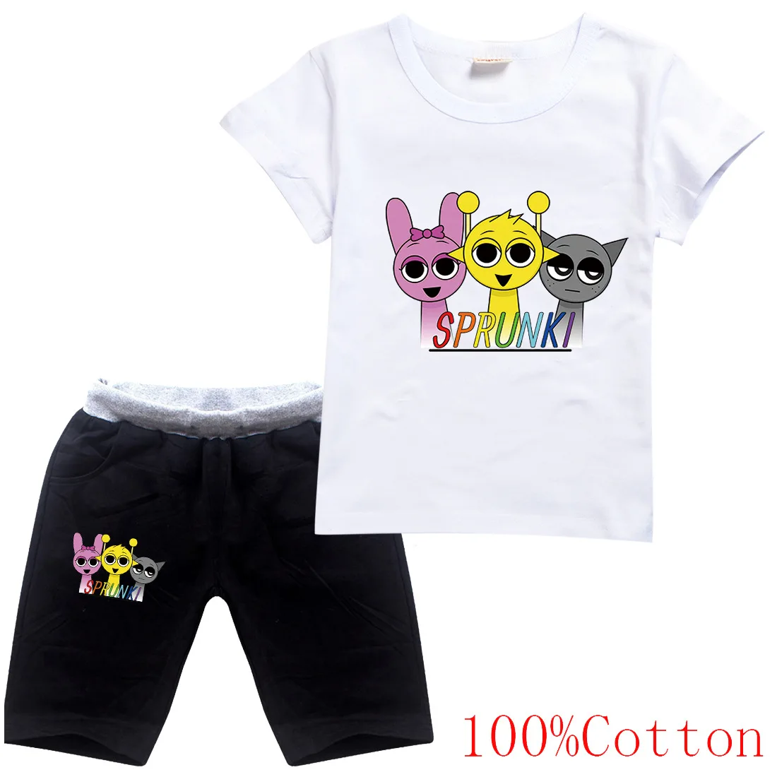 Cute Sprunki Cartoon Girls Clothes Summer Clothing Set Kids Boys Sports Suit T Shirt + Pants Baby Kids Outfits Pajamas Best Gift