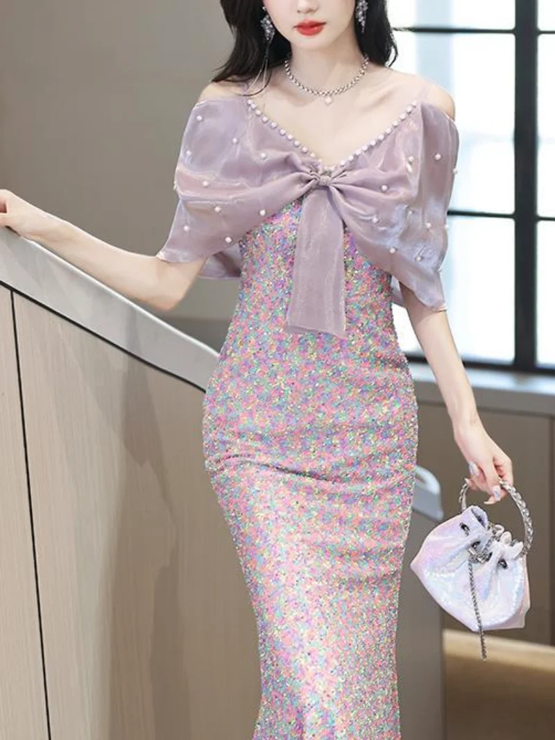 

Preals Bow Collar Dresses Strapless Mermaid Floor Length Sleeveless Match Senior Pink Formal Party Evening Gowns New 2024