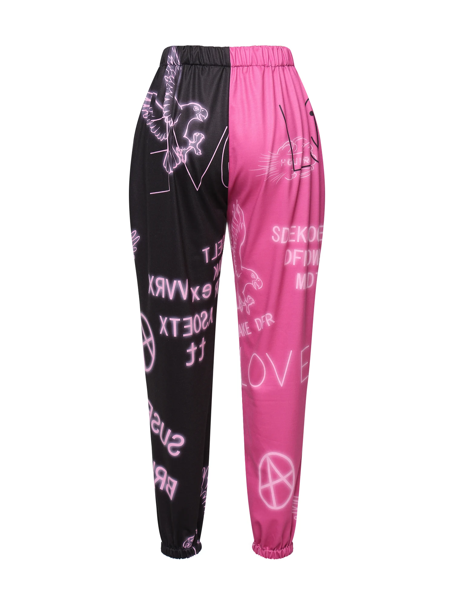 กางเกงลำลองผู้หญิงแฟชั่นสีตัดกันพิมพ์กางเกงเอวกลางขาบีม