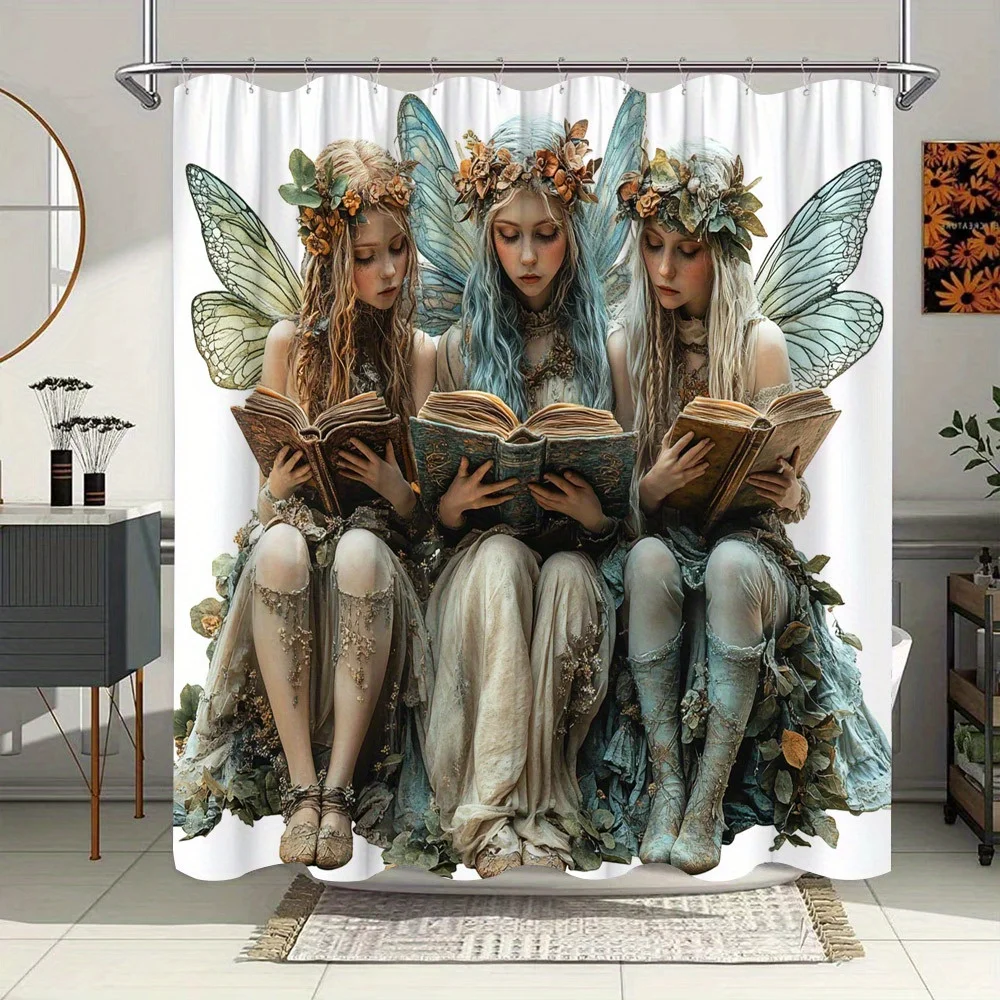 

Занавеска для душа Ethereal Fairy Girls — крылья бабочки, пастельные волосы, платья в стиле природы, полиэстер, идеальный декор для ванной комнаты
