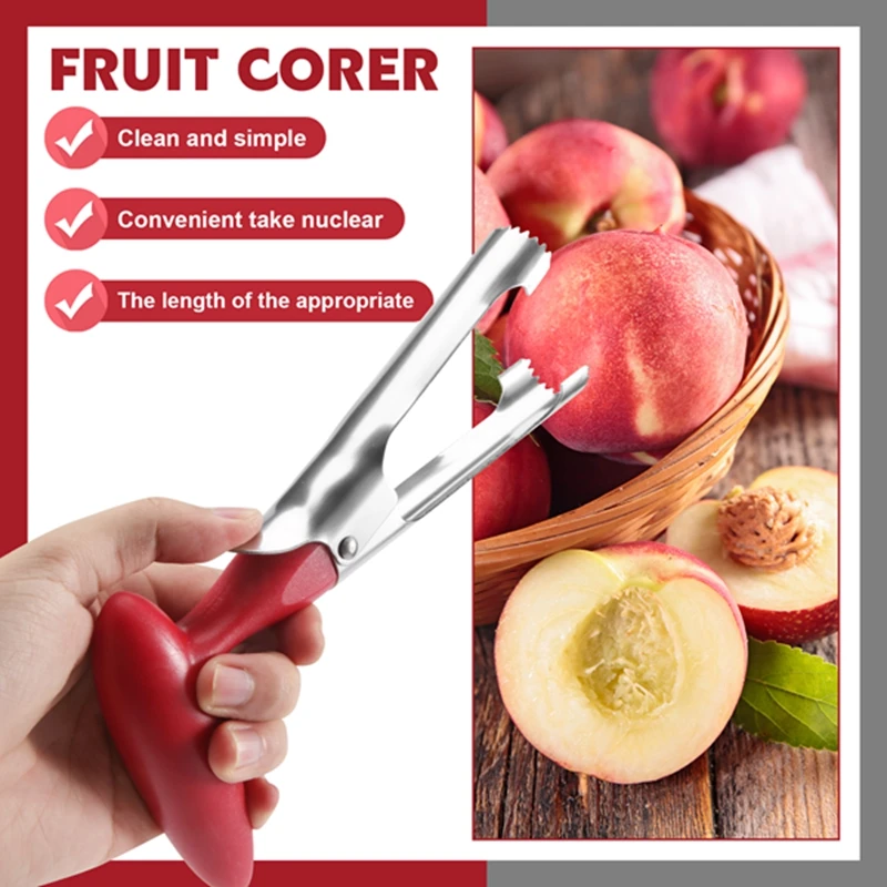 2 Pcs Apple Corer Lever Tool Stainless Steel Pear Fruit Seed Remover Cherry Red Grip With Serrated Blade