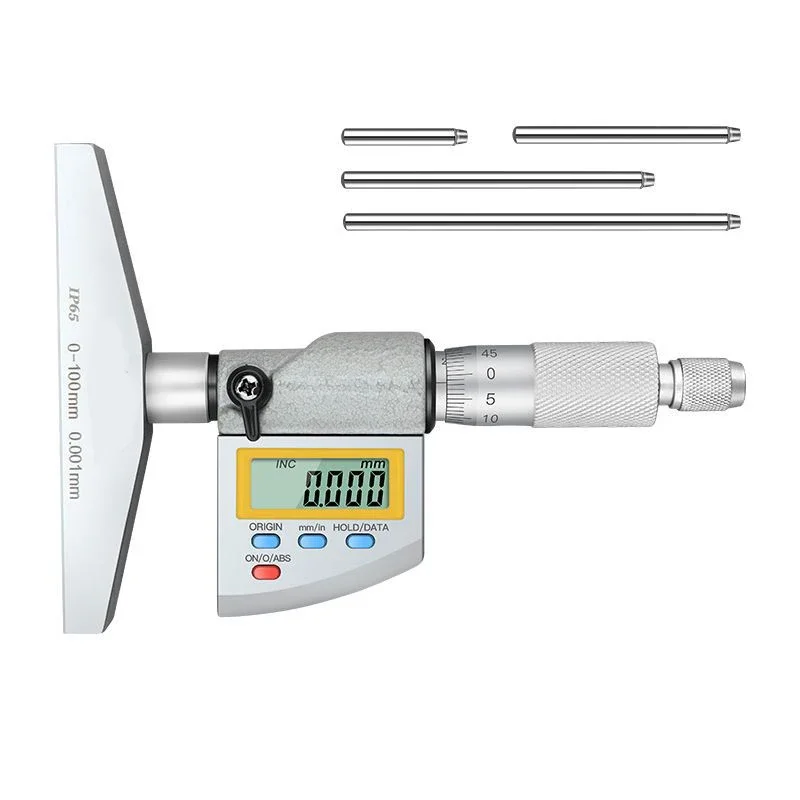 IP65 0-100mm Digital Display Depth Micrometer with Interchangeable Bar Resolution 0.001mm Multifunctional Measurement Tool