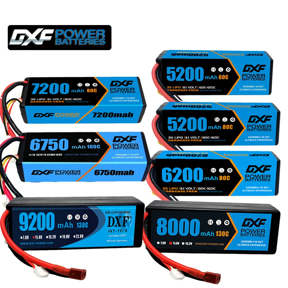 

2PCS DXF battery 3S Lipo 11.1V 11.4V 5200mah 6200mah 7200mah 8000mah 9200mah 6750mah 80C 100C 130C with EC5 XT90 T for RC Car