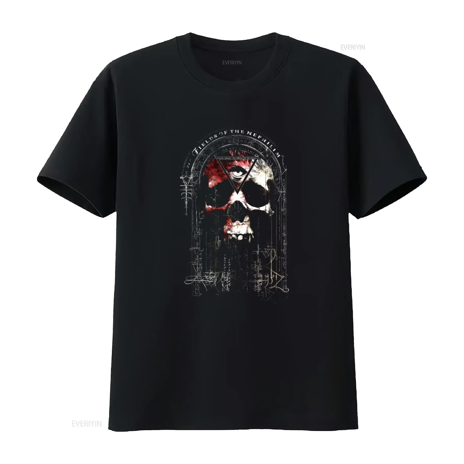 Fields of the Nephilim Skull T-Shirt für Herren mit Augensymbol und gotischem Design, Vintage-Stil, gewaschen, vielseitig, dehnbar, lässig