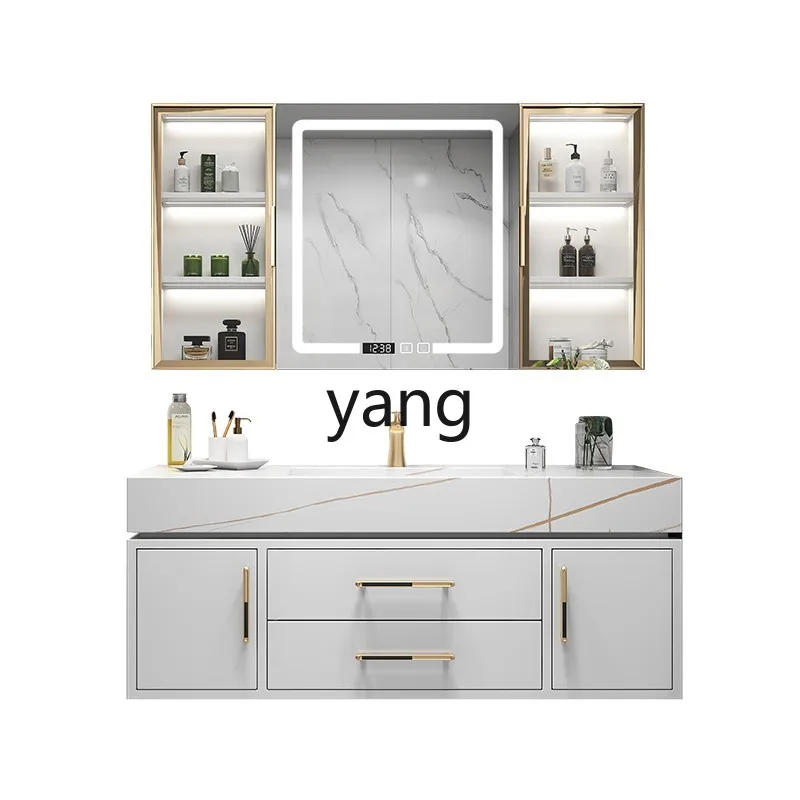 CX Stone Plate Ceramic Seamless Whole Washbin Bathroom Cabinet Bathroom Storage Light Luxury Smart Mirror