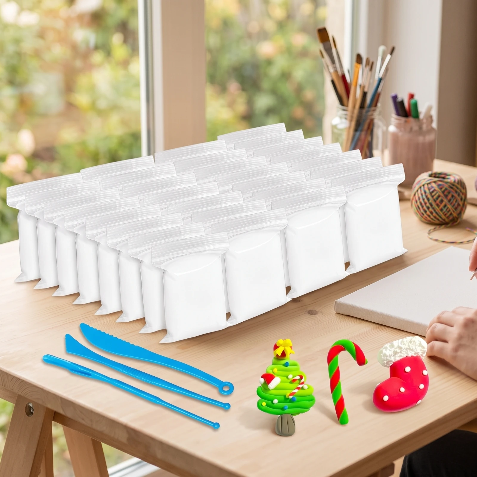 50 Pieces Foam Clay with Carving Tools Lightweight Air-Dry Foam Clay Soft No Baking Required for Children, Art Crafts