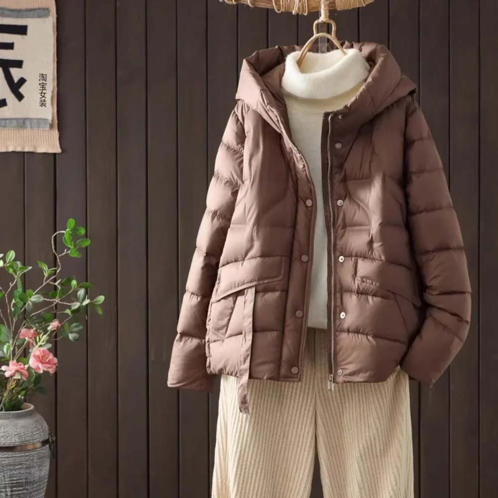 أسفل سترة الربيع الخريف بطة أسفل معطف المرأة الياقة المدورة الشارع الشهير بلون معطف دافئ موضة سترة منفوخة أبلى