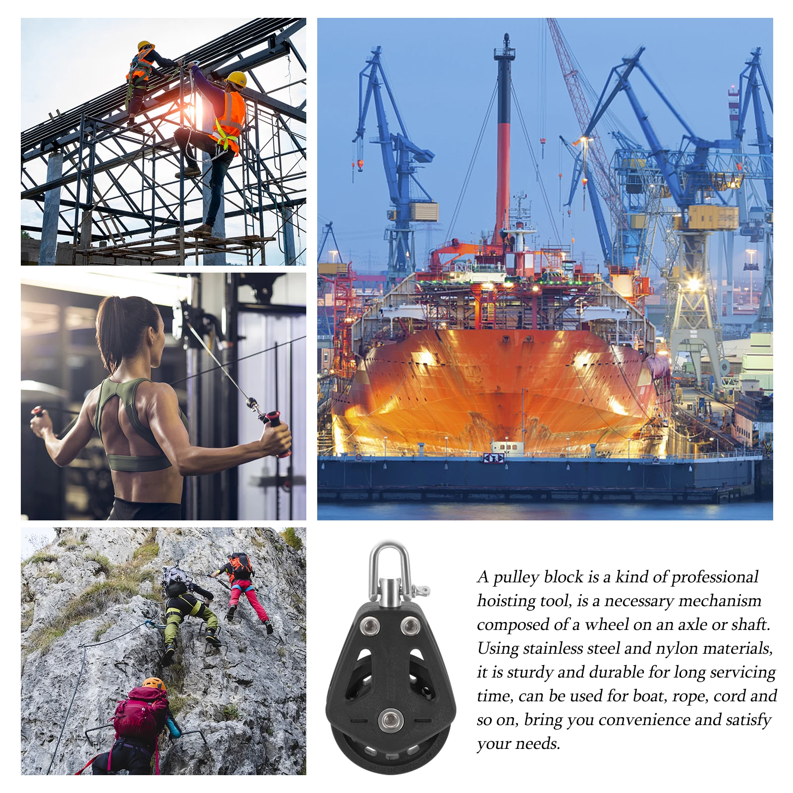 

Stainless Steel Nylon Pulley Bearing Single Block Marine Boat Swivel Lifting Winch Grade Travel Double Inflatable for Sportsman