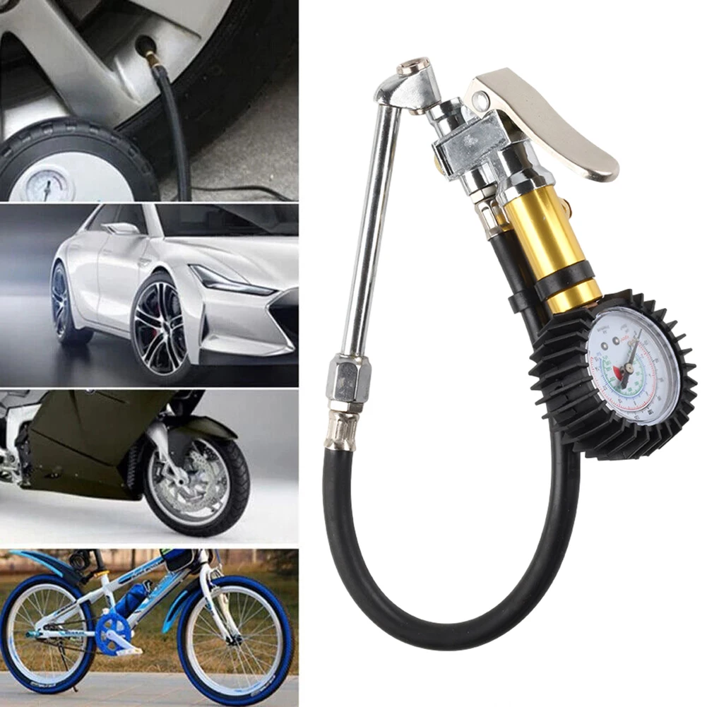 0-220Psi Tire Inflator with Pressure Gauge with Rubber Hose Air Compressor Air Chuck Compressor Accessories for Car Trucks Tires