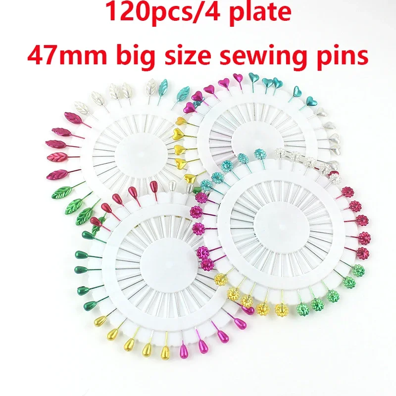 120pcs/4 Plate Big Size 47mm Sewing Pins DIY Color Pearlescent Needle Positioning  Fixing  Bouquet Decorative Pearl