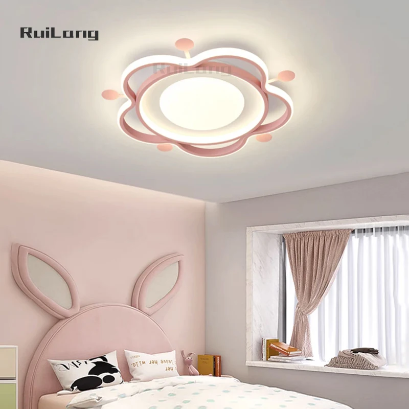 Creative Star Flower Ceiling Light For Kids Baby Room Decor Cartoon Pink Chandelier Children Princess Girls Bedroom Lamp Plafond