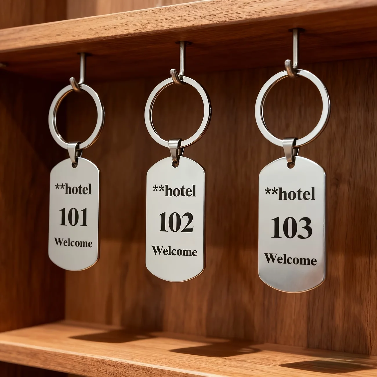 Customized Stainless Steel Engraved Text Keychains With Room Number Hotel Names Personalized Design For Hotel Motel And Home Use
