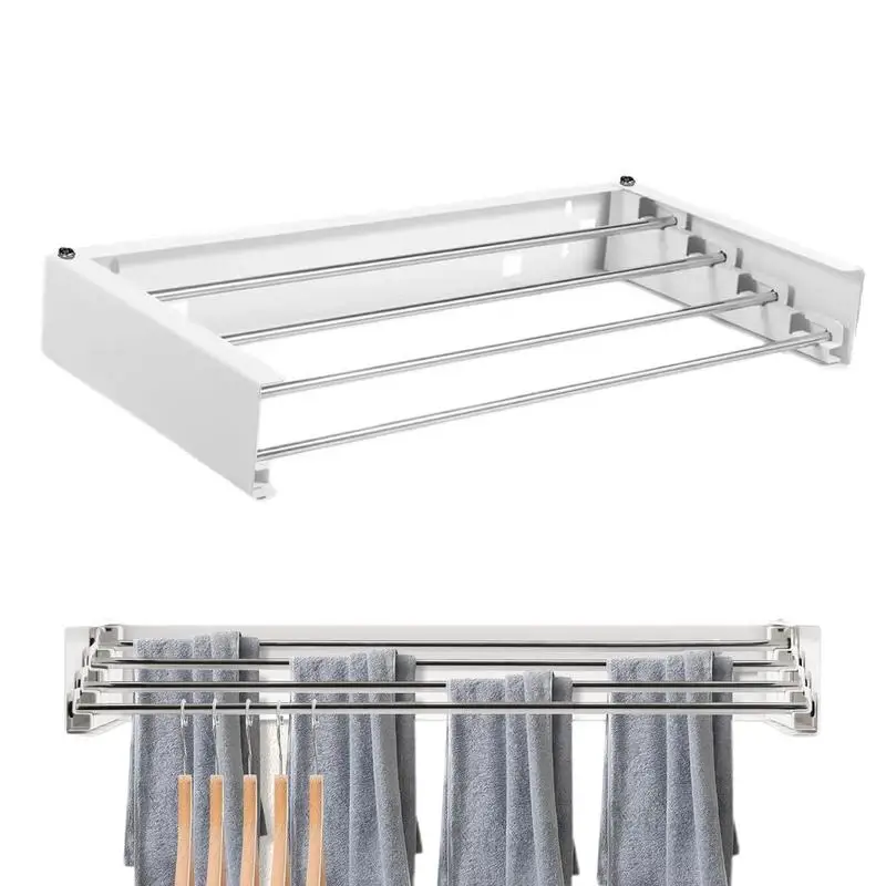 

Folding Clothes Hanger Stainless Steel Laundry Drying Rack Wall Mount Travel Indoor Balcony Towel Bar Collapsibled Drying Rack