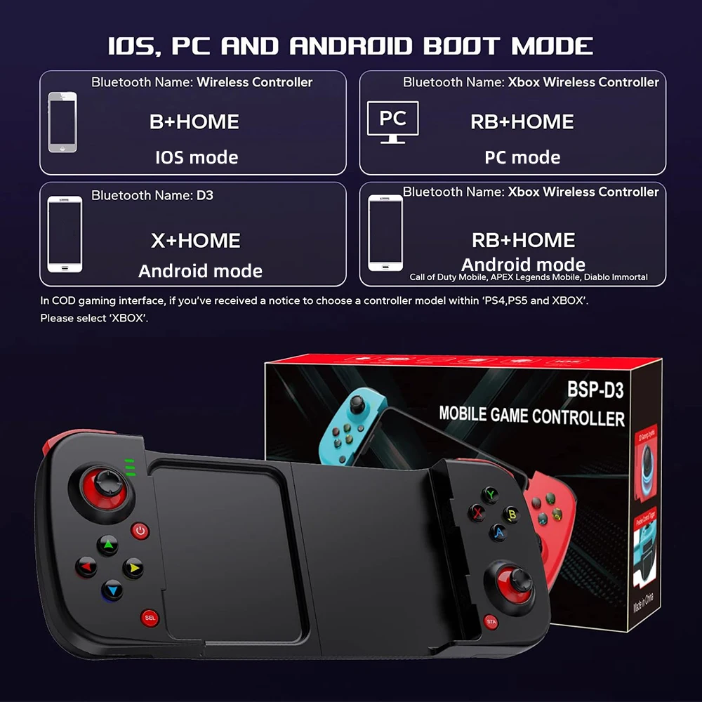 D3 gamepadD3 pengendali ponsel, pengontrol game seluler dengan dukungan untuk Android/iOS/Hongmeng