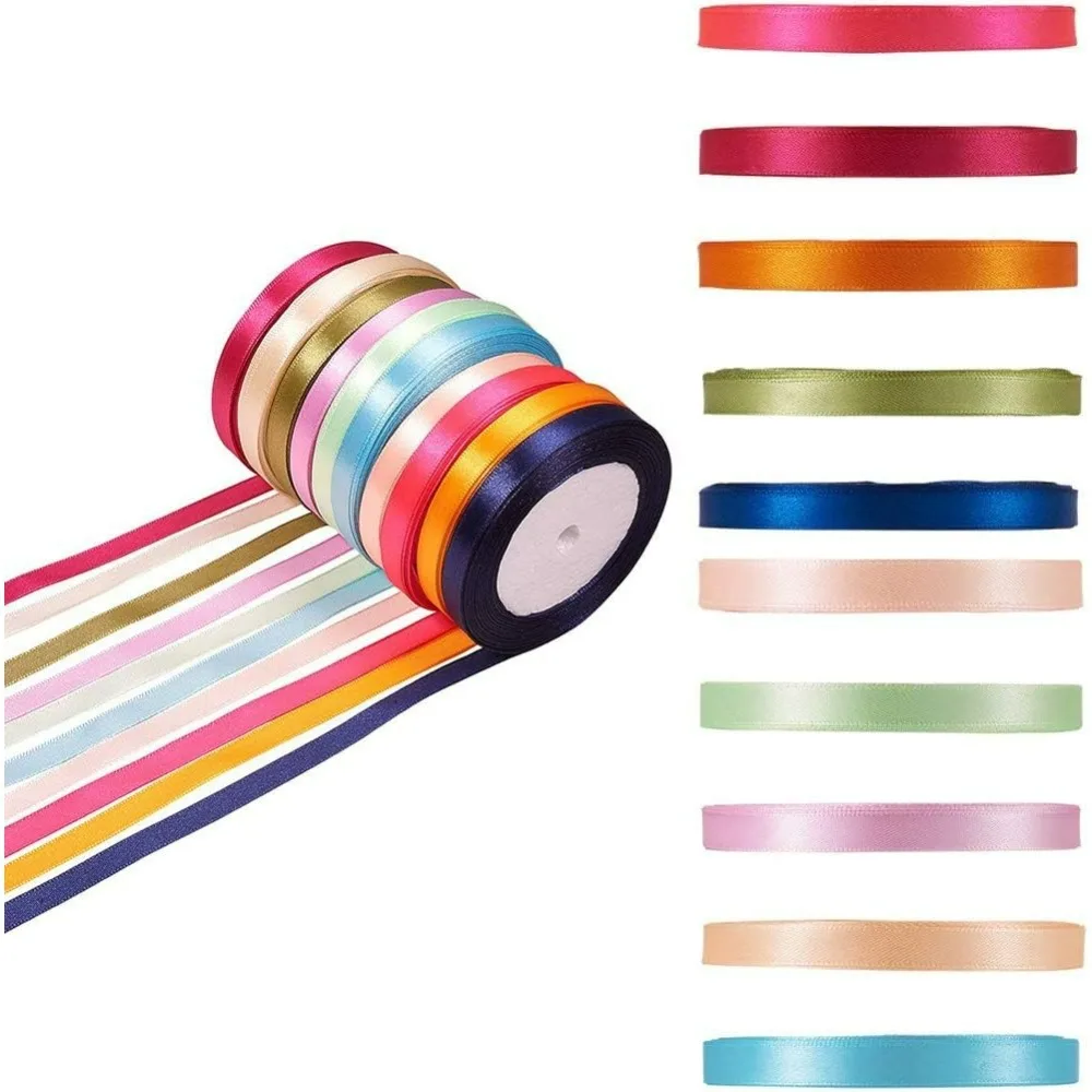 

10 Rolls 250 Yards Satin Ribbons 3/8" DIY Craft Fabric Ribbon Mixed Colors for Making Bows Wedding Party Christmas Decorations