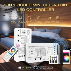 Zigbee 3.0 Kontroler LED 5w1 Mini, RGBCCT/RGBW/RGB/CCT/ściemniacz Sterownik taśmy LED do podświetlenia telewizora oświetlenie kuchni, DC5 ~ 24 V