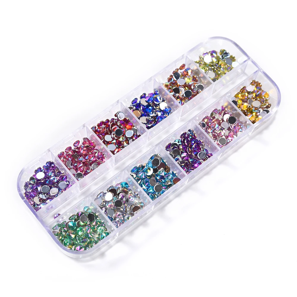 600Pcs/Pack Nail Art Flat Back Crystal Rhinestone 4.0mm Dazzling Diamonds Manicure Tip 3D Decoration 12 Grid Nails Accesorios