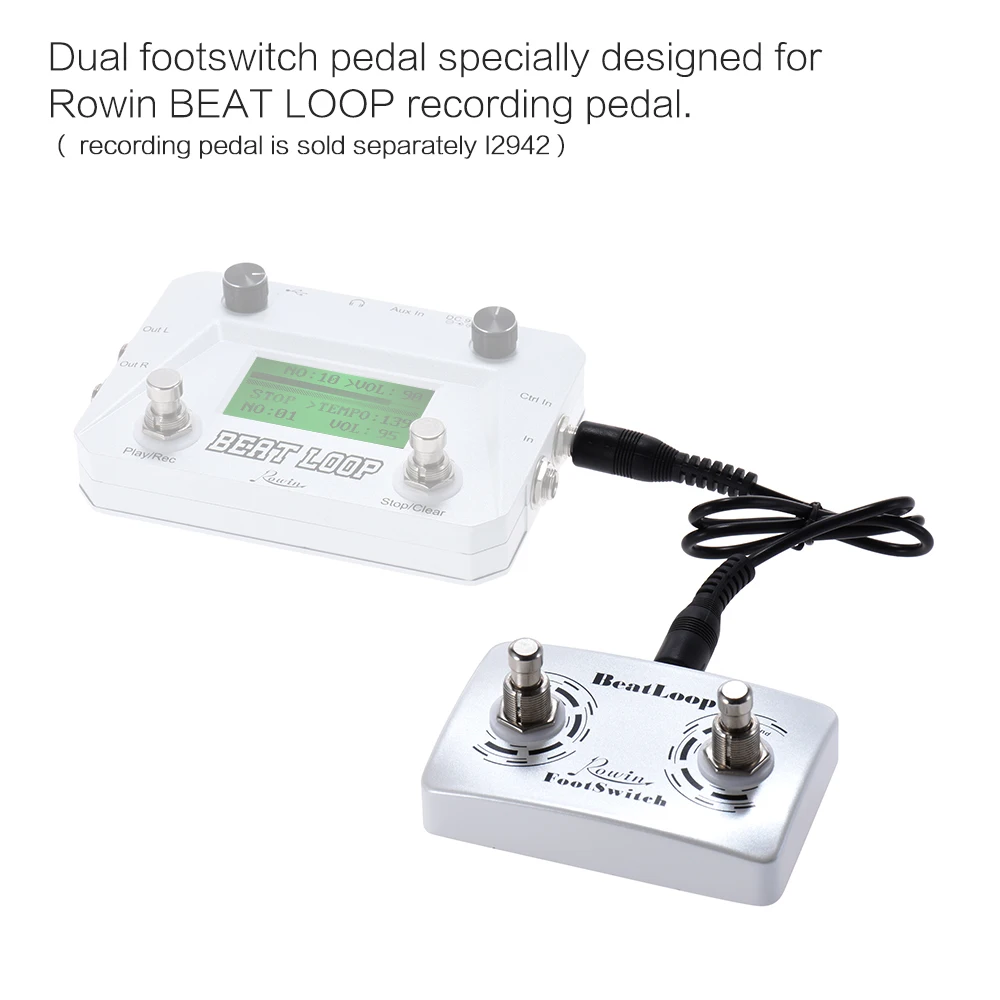 Rowin BeatLoop Dual Footswitch Foot Switch Pedal for Rowin BEAT LOOP Recording Effect Pedal with 6.35mm Cable