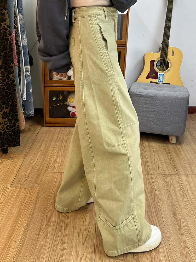 

High Waist Wide Leg Jeans Women's Khaki Straight Cut Loose Fit Denim Pants Autumn Faion Retro Sle Teen Girls Jeans