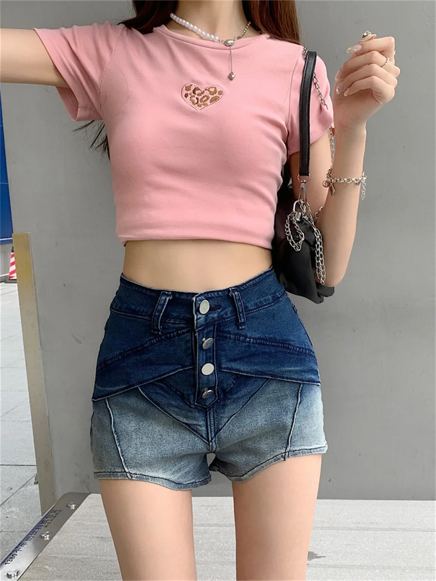 Alien Kitty Women Tie-Dying Shorts Chic Slim Bodycon All Match Summer Jeanswear 2023 High Waist New Office Lady Denim Party