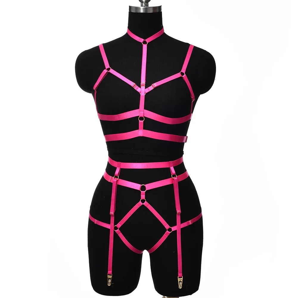 Women Bondage Stocking Body Cage Harness Garter Elastic Belt Women Fetish Sexy Open Chest Cage Bra Pole Dance Wear Body Harness